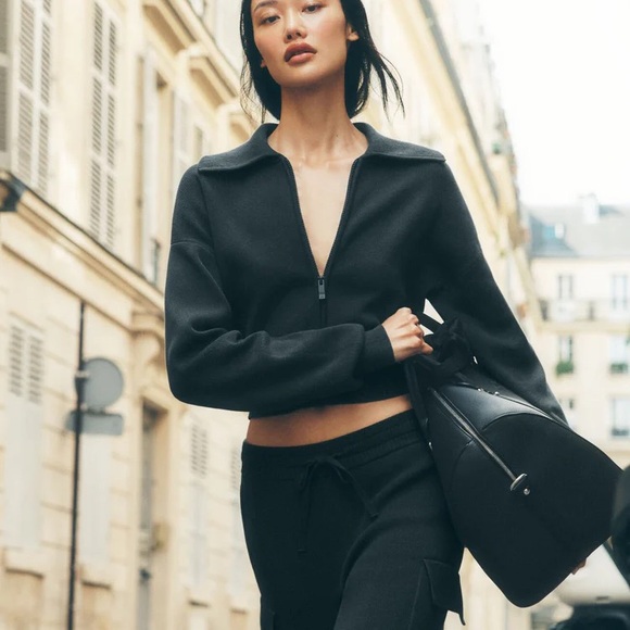 ALO Scholar Knit Cropped Full Zip Jacket Black Size Large - Picture 6 of 15